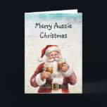 Australian Santa Claus Christmas Card<br><div class="desc">Spread the joy of an Aussie Christmas with this unique and festive card featuring a charming illustration of a Santa Claus on a sun-kissed beach drinking beer. This card captures the essence of a Down Under Christmas. The vibrant colours and playful design are sure to bring a smile to the...</div>