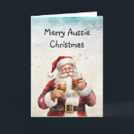 Australian Santa Claus Christmas Card<br><div class="desc">Spread the joy of an Aussie Christmas with this unique and festive card featuring a charming illustration of a Santa Claus on a sun-kissed beach drinking beer. This card captures the essence of a Down Under Christmas. The vibrant colours and playful design are sure to bring a smile to the...</div>