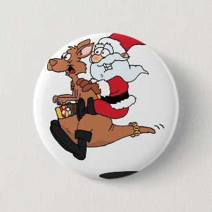 Australian Santa riding a Christmas kangaroo 2 Inch Round Button