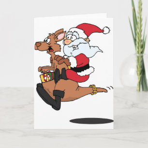 Australian Santa riding a Christmas kangaroo Holiday Card