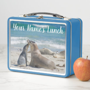 Australian Sea Lion and baby on the beach Metal Lunch Box