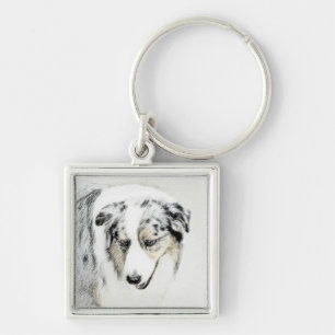 Australian Shepherd 2 Painting - Original Dog Art Keychain