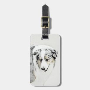 Australian Shepherd 2 Painting - Original Dog Art Luggage Tag
