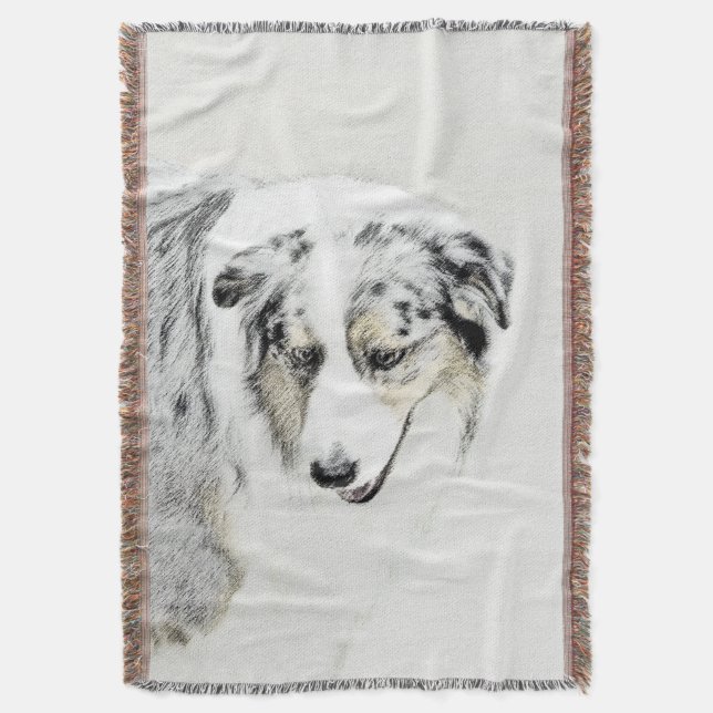 Australian Shepherd 2 Painting - Original Dog Art Throw Blanket (Front Vertical)