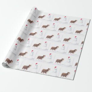 Australian Shepherd and Snowman Dog Art Wrapping P Wrapping Paper
