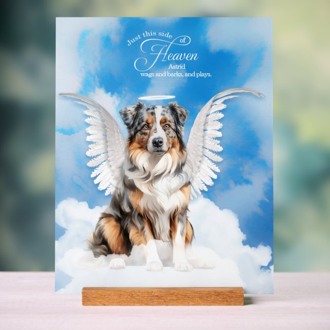 Australian Shepherd Angel Dog Name Pet Memorial Acrylic Sign (Neutral)