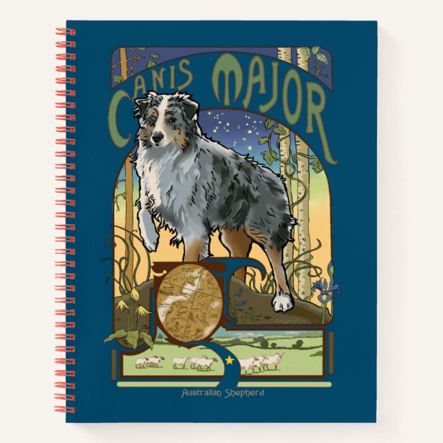 Australian Shepherd Art Nouveau Canis Major Notebook (Front)