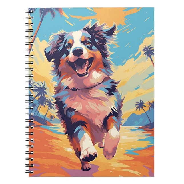 Australian Shepherd at a tropical beach Notebook (Front)