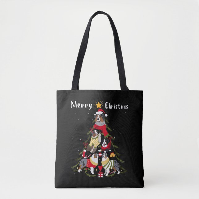 Australian Shepherd Aussie Christmas Tree Xmas Dog Tote Bag (Front)