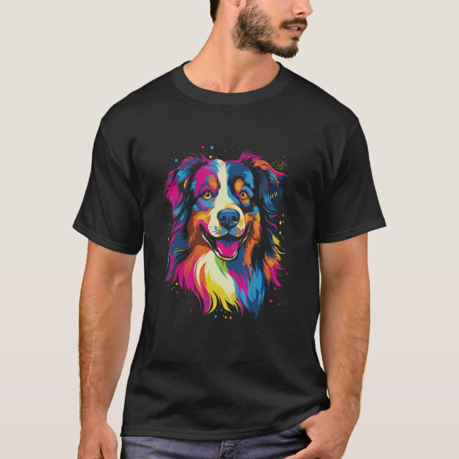 Australian Shepherd Aussie Rainbow Retro Design T-Shirt (Front)