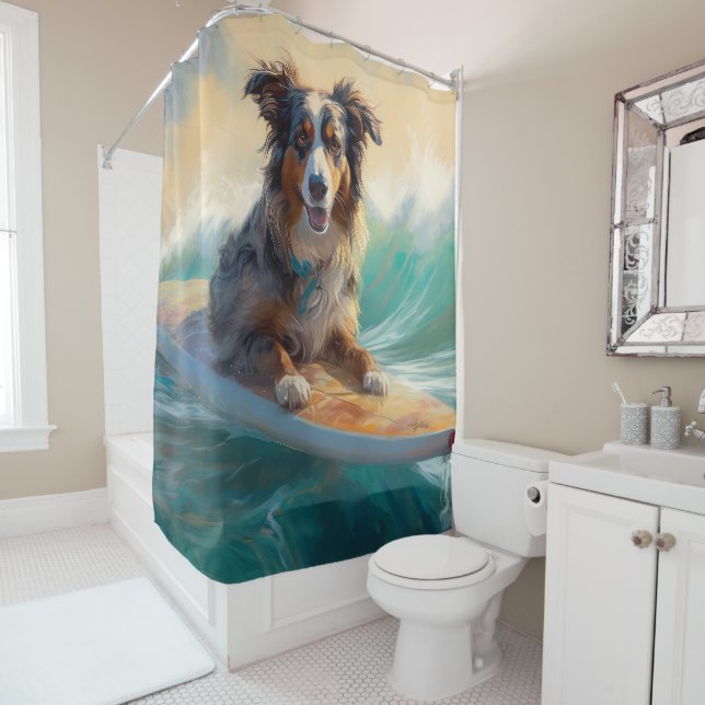 Australian Shepherd Beach Surfing Painting (In Situ)