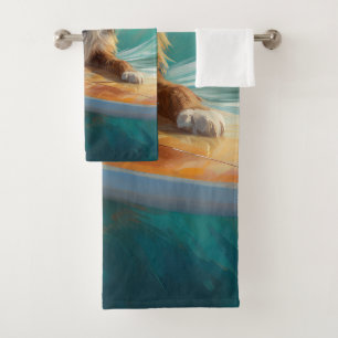 Australian Shepherd Beach Surfing Painting Bath Towel Set