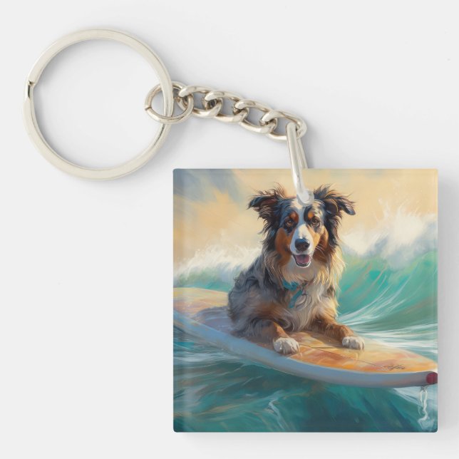 Australian Shepherd Beach Surfing Peinture (Devant)