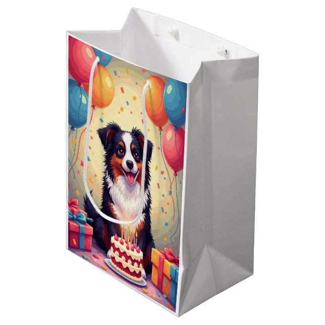 Australian Shepherd Birthday Celebration Medium Gift Bag (Front Angled)