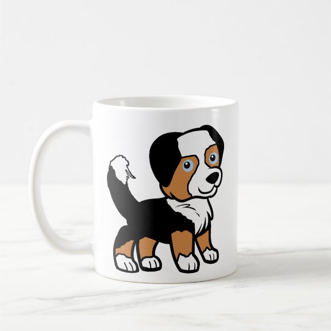 Australian Shepherd Black Tri Cartoon With Tail Coffee Mug (Left)