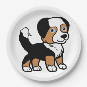 Australian Shepherd Black Tri Cartoon With Tail Paper Plate