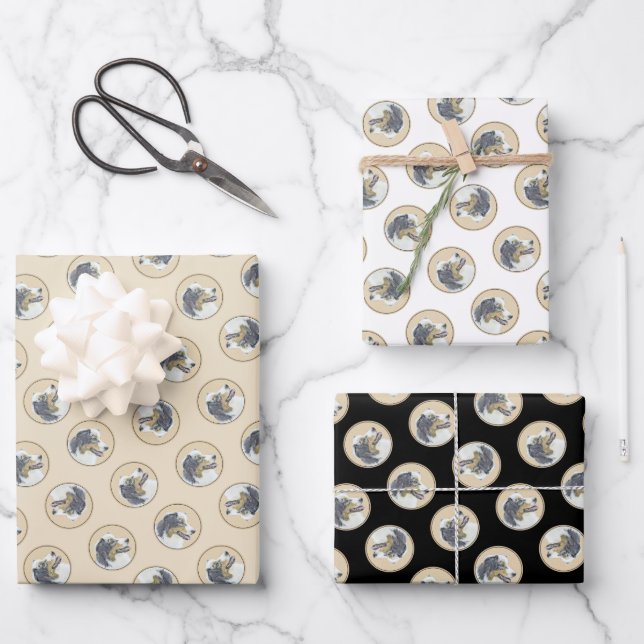 Australian Shepherd Black Tri Painting Dog Art Wrapping Paper Sheet (Front)