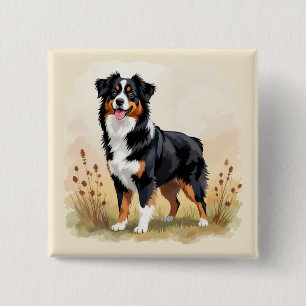 Australian Shepherd Black Tricolor Aussie Dog 2 Inch Square Button