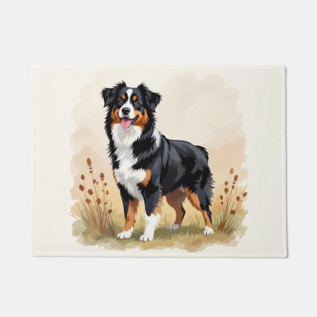 Australian Shepherd Black Tricolor Aussie Dog Doormat (Front)