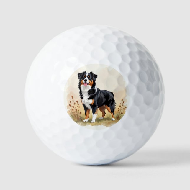Australian Shepherd Black Tricolor Aussie Dog Golf Balls (Front)