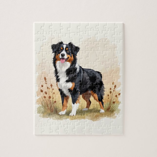 Australian Shepherd Black Tricolor Aussie Dog Jigsaw Puzzle (Vertical)