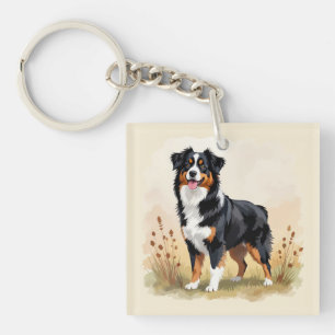 Australian Shepherd Black Tricolor Aussie Dog Keychain