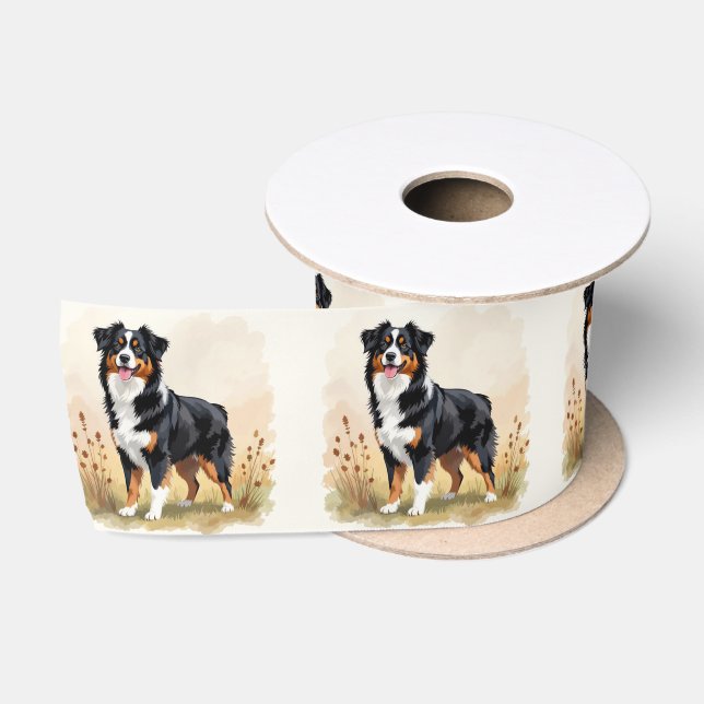 Australian Shepherd Black Tricolor Aussie Dog Satin Ribbon (Spool)