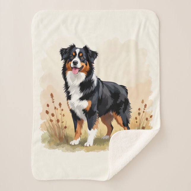 Australian Shepherd Black Tricolor Aussie Dog Sherpa Blanket (Front)
