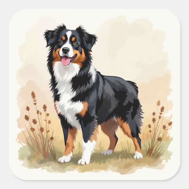 Australian Shepherd Black Tricolor Aussie Dog Square Sticker (Front)