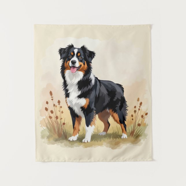 Australian Shepherd Black Tricolor Aussie Dog Tapestry (Front)