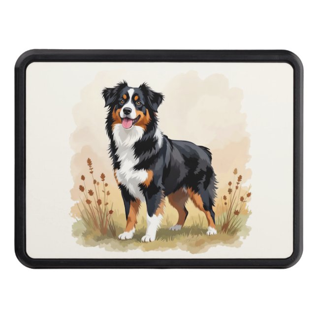 Australian Shepherd Black Tricolor Aussie Dog Trailer Hitch Cover (Front)