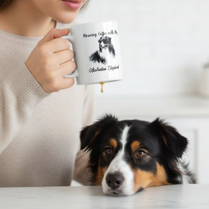  Australian Shepherd Black Watercolor personalize Coffee Mug