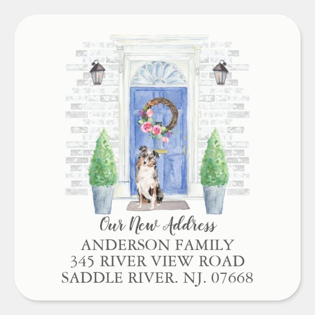Australian Shepherd Blue Door New Address Label (Front)