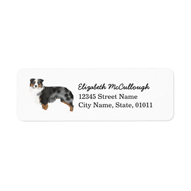 Australian Shepherd Blue Merle Étiquette de adress (Devant)