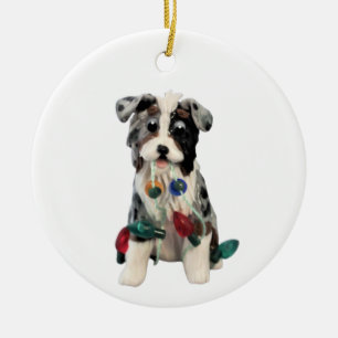 Australian Shepherd Blue Merle Tricolor Ceramic  Ornament