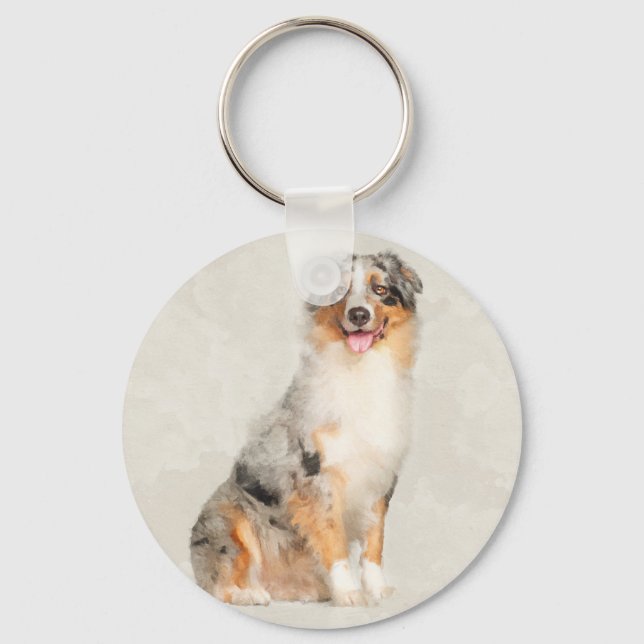 Australian Shepherd - Blue Merle Watercolor Keychain (Front)