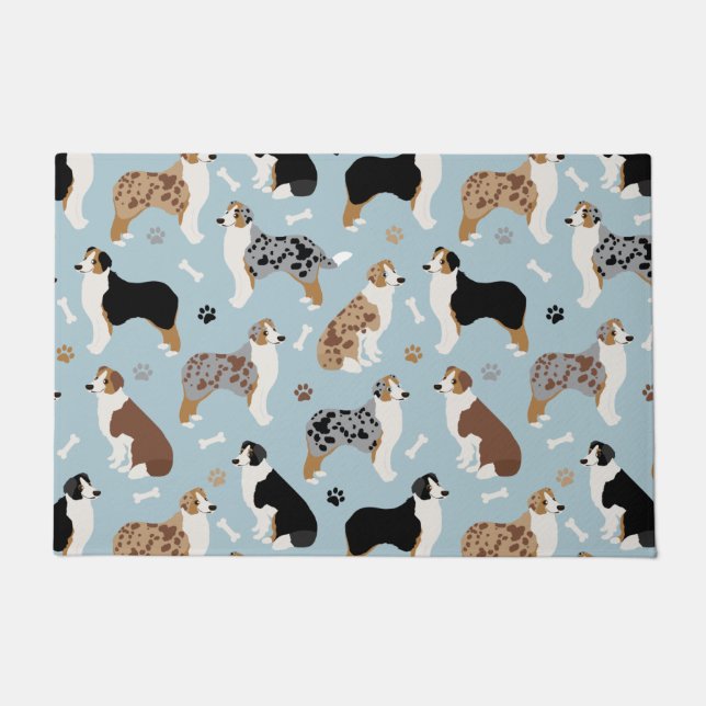 Australian Shepherd Bones and Paws Doormat (Front)