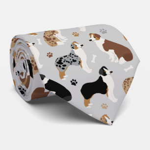 Australian Shepherd Bones and Paws Grey Neck Tie