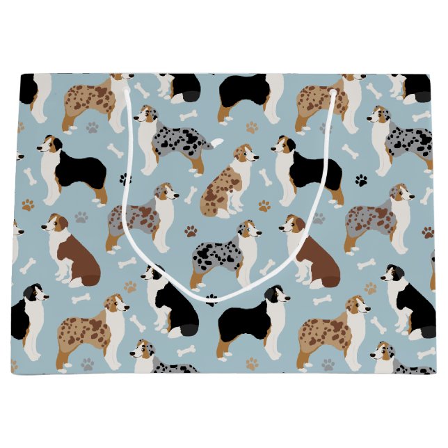 Australian Shepherd Bones and Paws Large Gift Bag (Front)