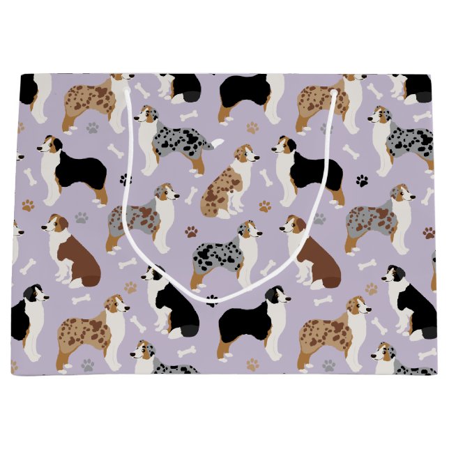 Australian Shepherd Bones and Paws Large Gift Bag (Front)