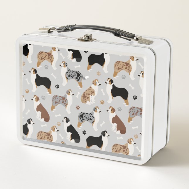 Australian Shepherd Bones and Paws Metal Lunch Box (Front)