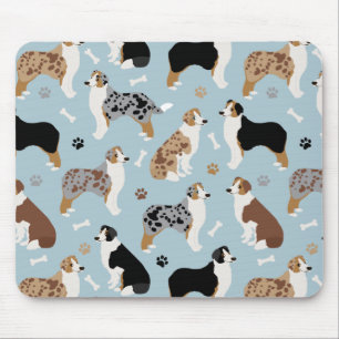 Australian Shepherd Bones and Paws Mouse Pad