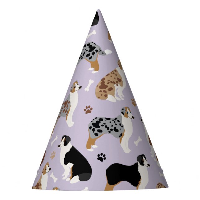 Australian Shepherd Bones and Paws Party Hat (Front)