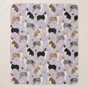 Australian Shepherd Bones and Paws Sherpa Blanket