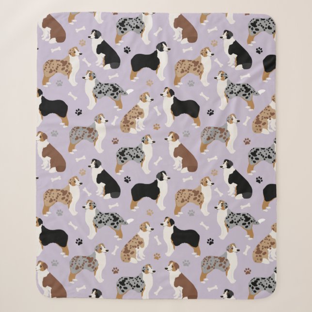 Australian Shepherd Bones and Paws Sherpa Blanket (Front)