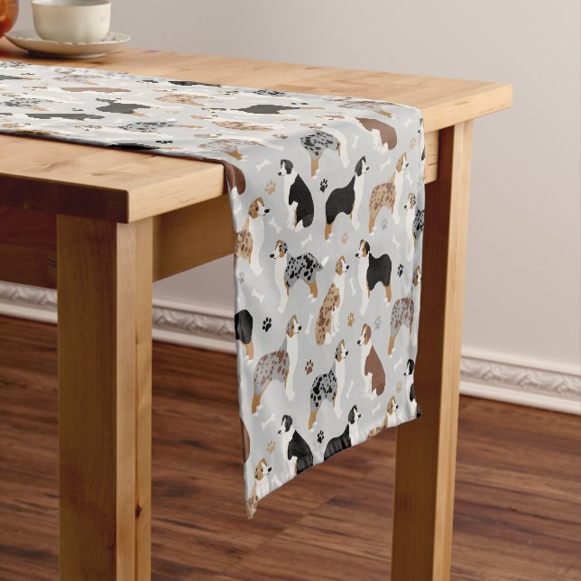 Australian Shepherd Bones and Paws Short Table Runner (In Situ)