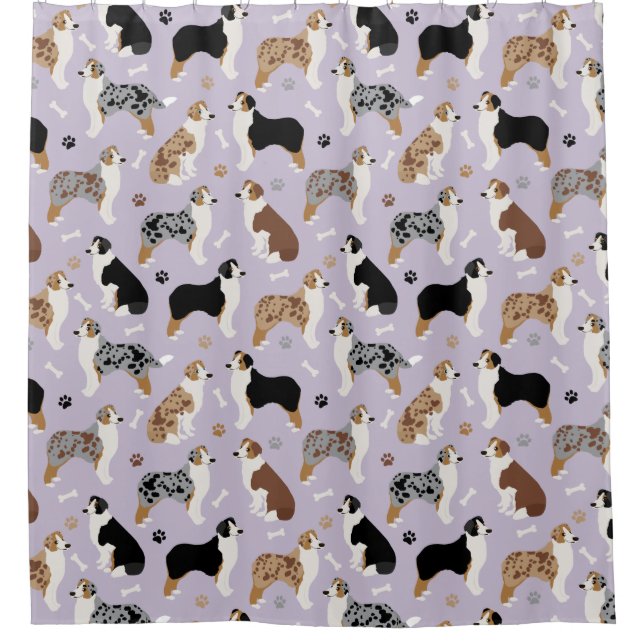 Australian Shepherd Bones and Paws Shower Curtain (Front)