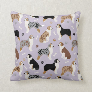 Australian Shepherd Bones and Paws Throw Pillow
