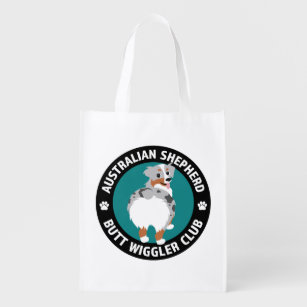 Australian Shepherd Butt Wiggler Club (Blue Merle) Reusable Grocery Bag