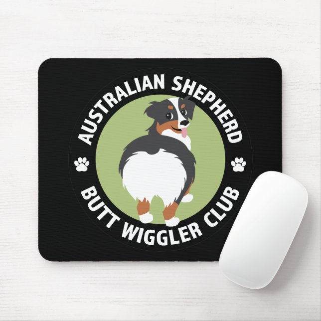 Australian Shepherd Butt Wiggler Club (Tricolor) Mouse Pad (With Mouse)